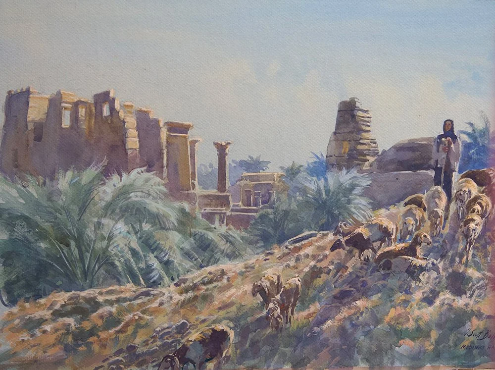 Tim Scott Bolton - Medinet Habu Sheep - Watercolour - 33cm x 49cm - £850
