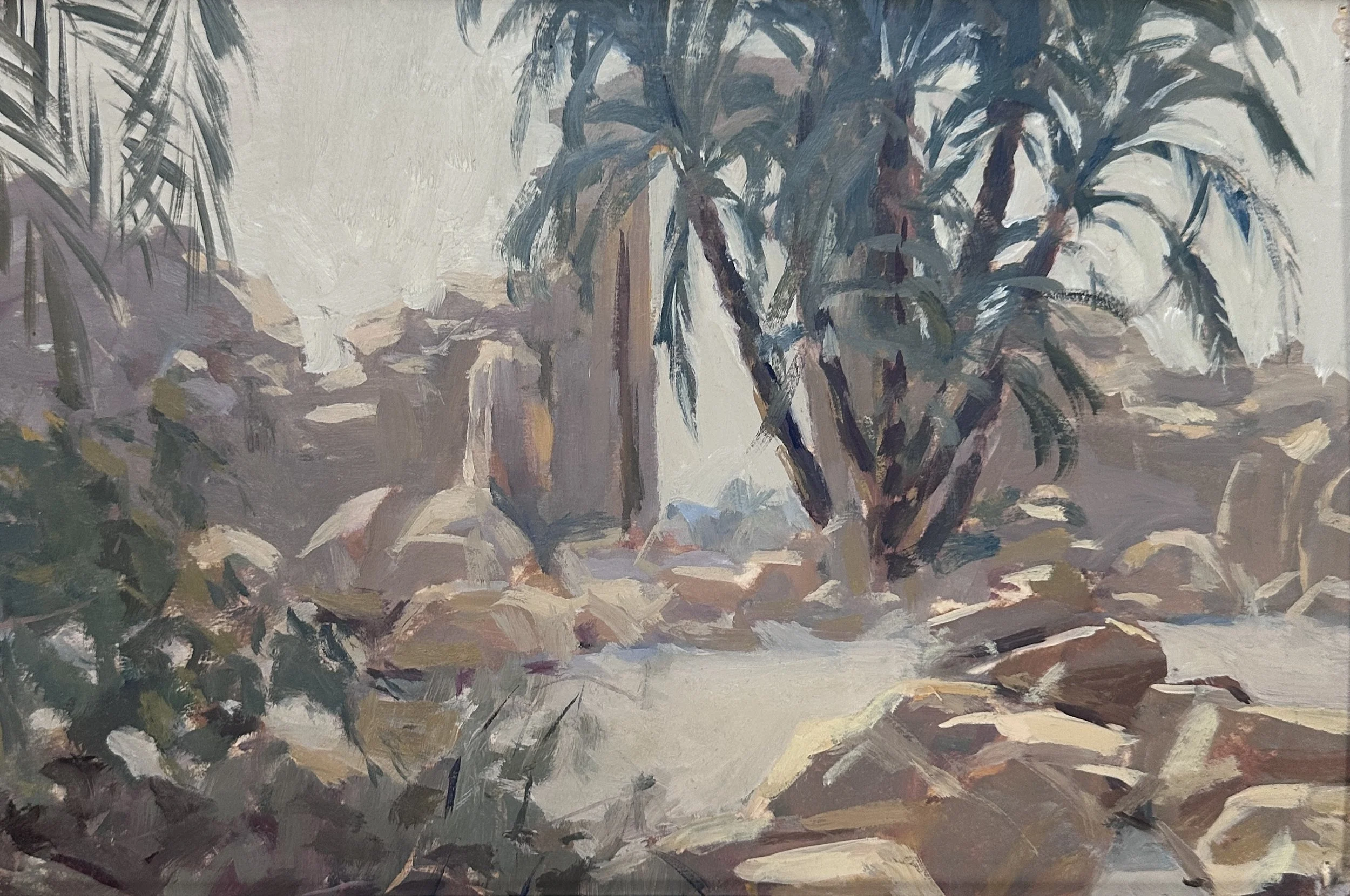 Alice Boggis-Rolfe - Palms, Karnak - Oil on canvas - 22cm x 30cm - £1200