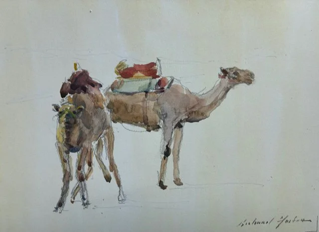 Richard Foster - Camels Standing, Aswan - Watercolour - 18cm x 25cm - £950