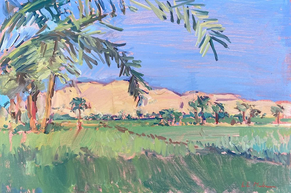 Luke Martineau - From the fields towards the Theban Hills - Oil on board - 22cm x 30cm (33cm x 43cm framed) - £2000
