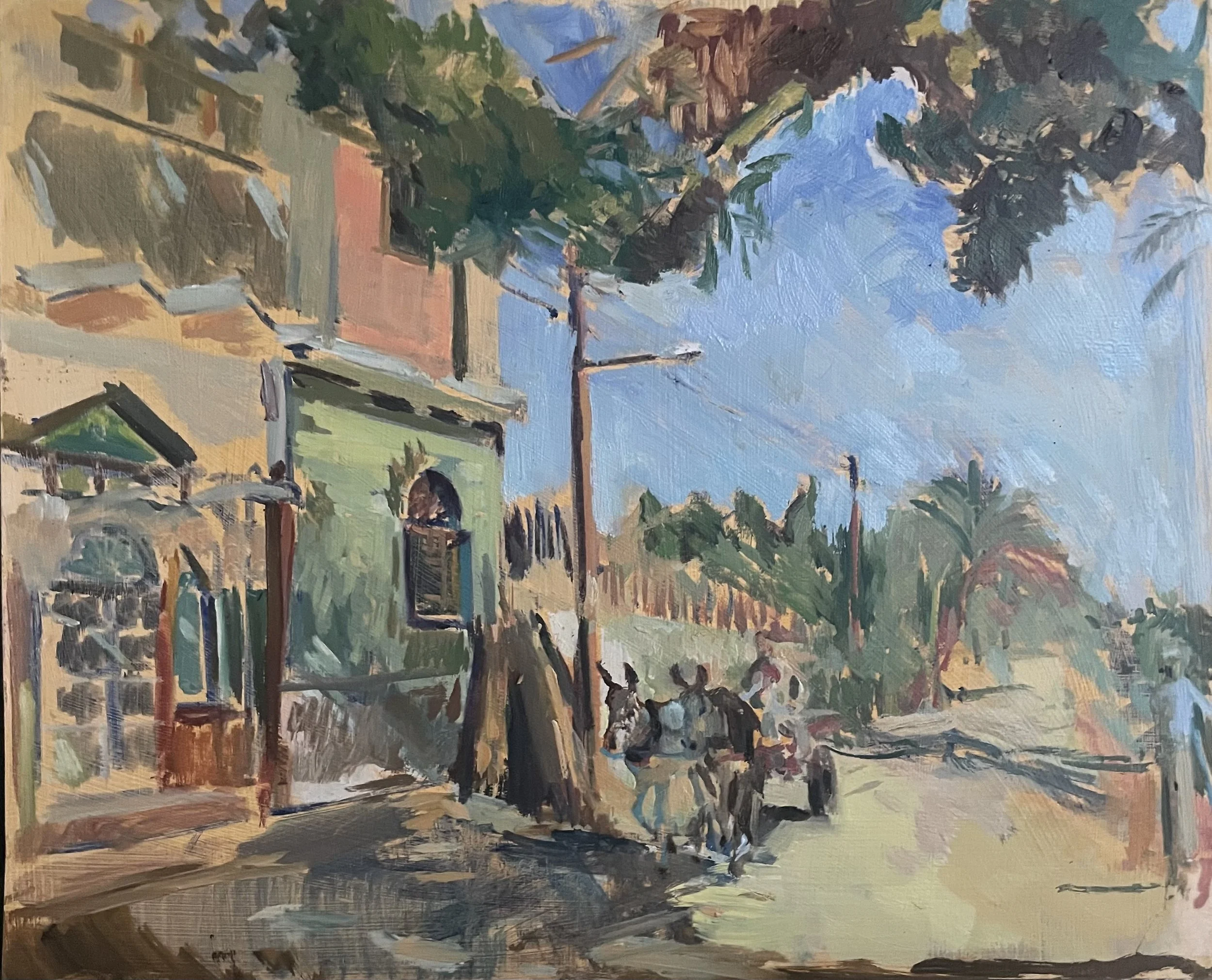 Bella Martineau - Egyptian Donkeys in a hurry - Oil on canvas - 25cm x 30cm - £850