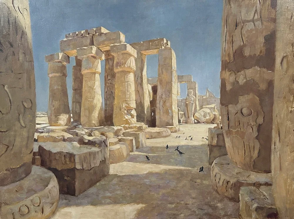Alice Boggis-Rolfe - Pigeons at Ramesseum - Oil on canvas - 24in x 30in - £6000
