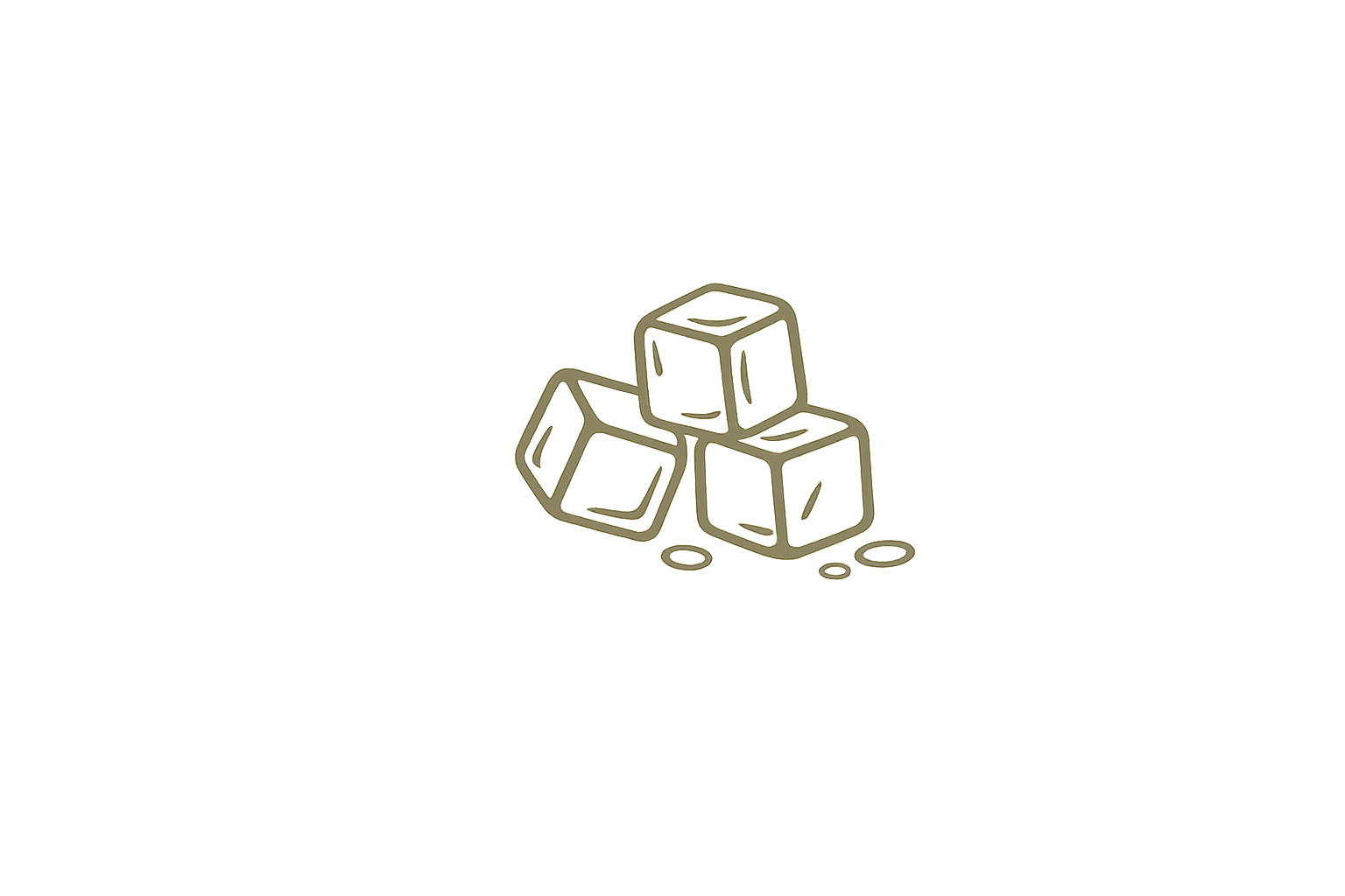 A simple illustration of three ice cubes with water droplets around them.