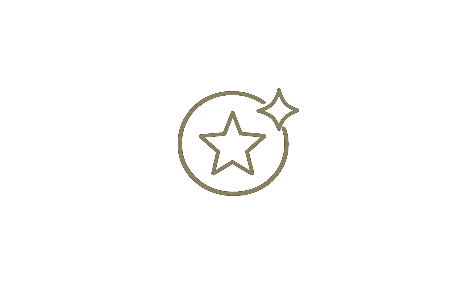 A minimalist line drawing of a star inside a circle with an additional star shape outside the circle on a black background.