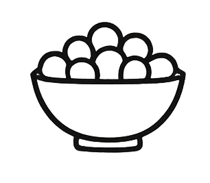 A bowl filled with small, round objects, possibly grapes or berries.