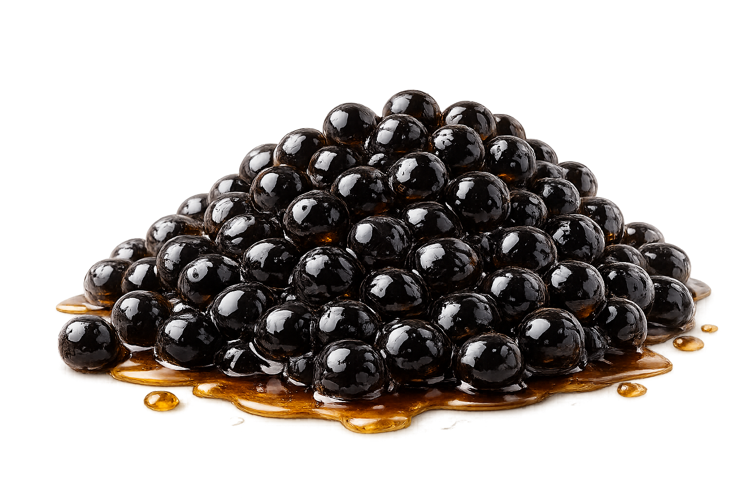 Black tapioca pearls in syrup