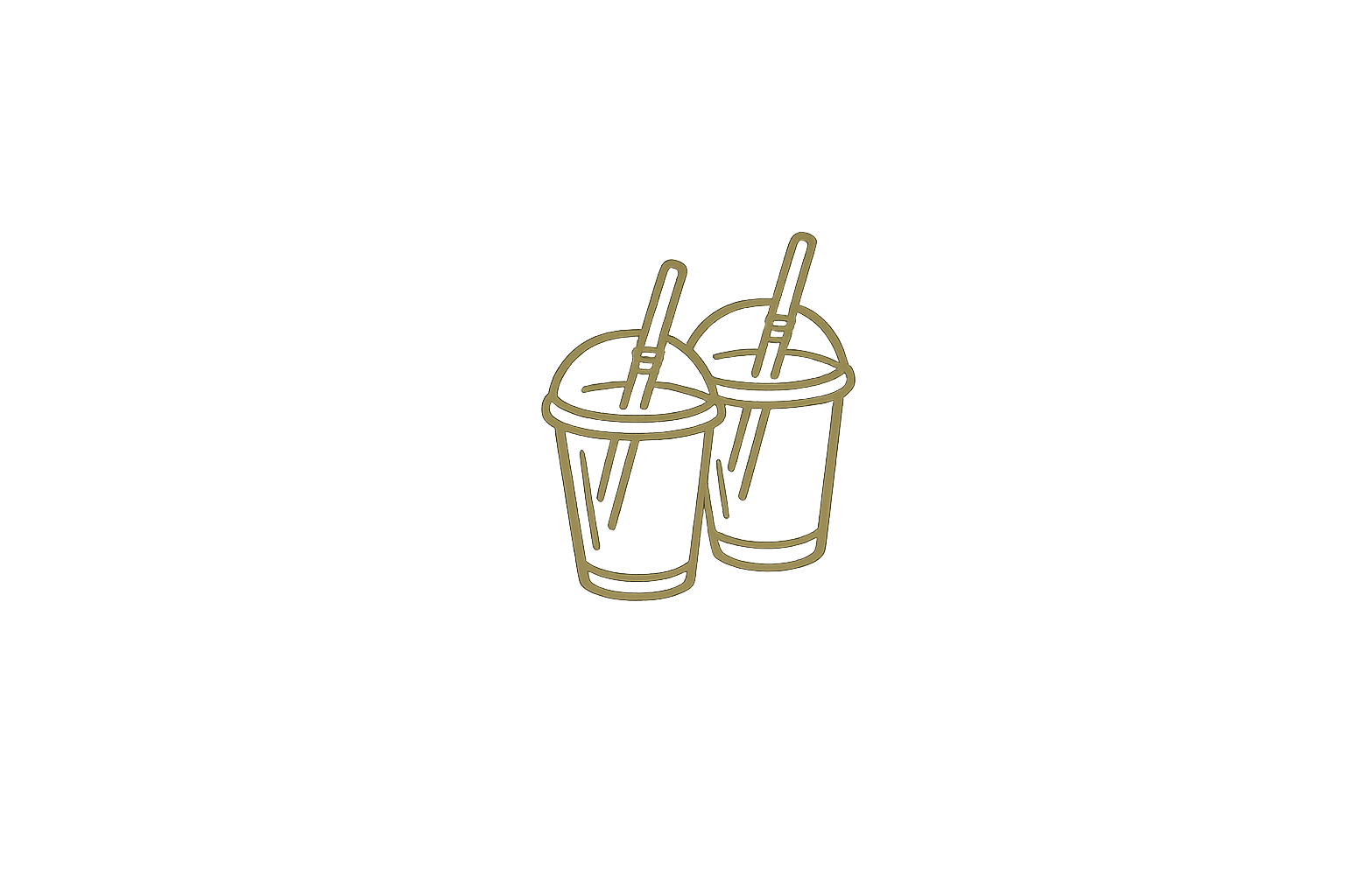 Outline drawing of two cups with straws.