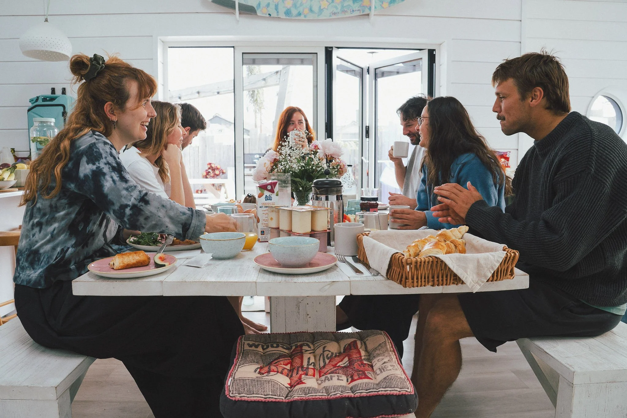 group breakfast at Peak Boutique Surf Retreat in Cornwall.
