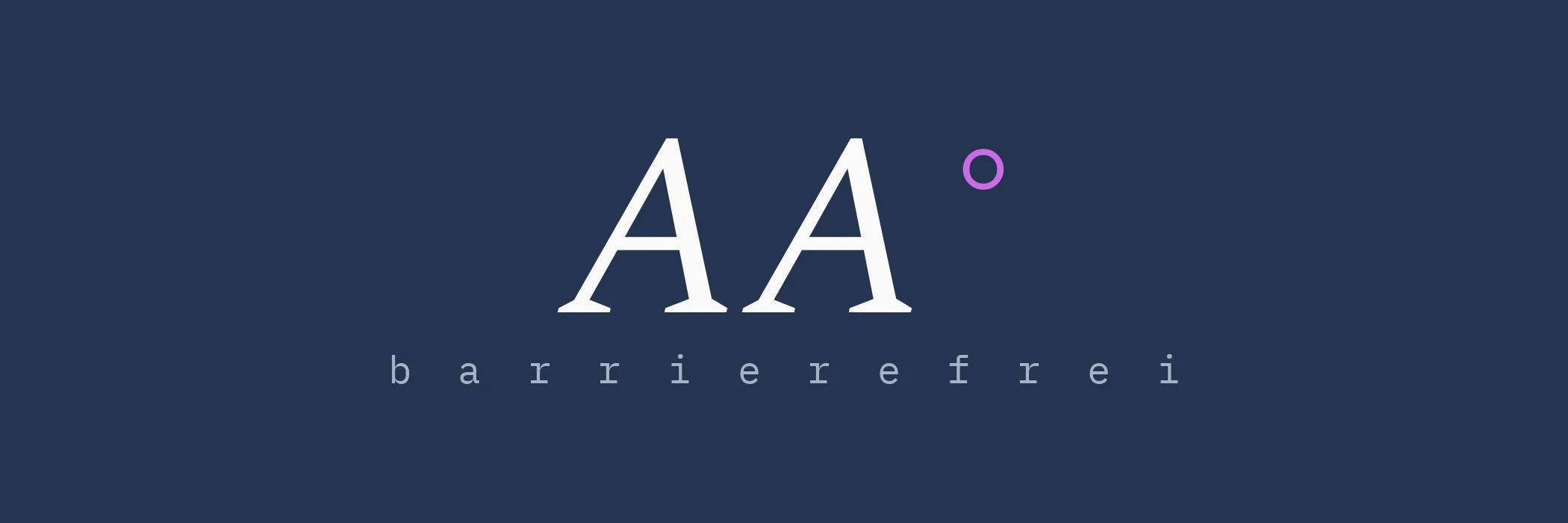 Typografische Grafik: Schriftzug AA mit Gradzeichen und dem Wort „barrierefrei“ in gesperrter Schrift auf Dunkelblau