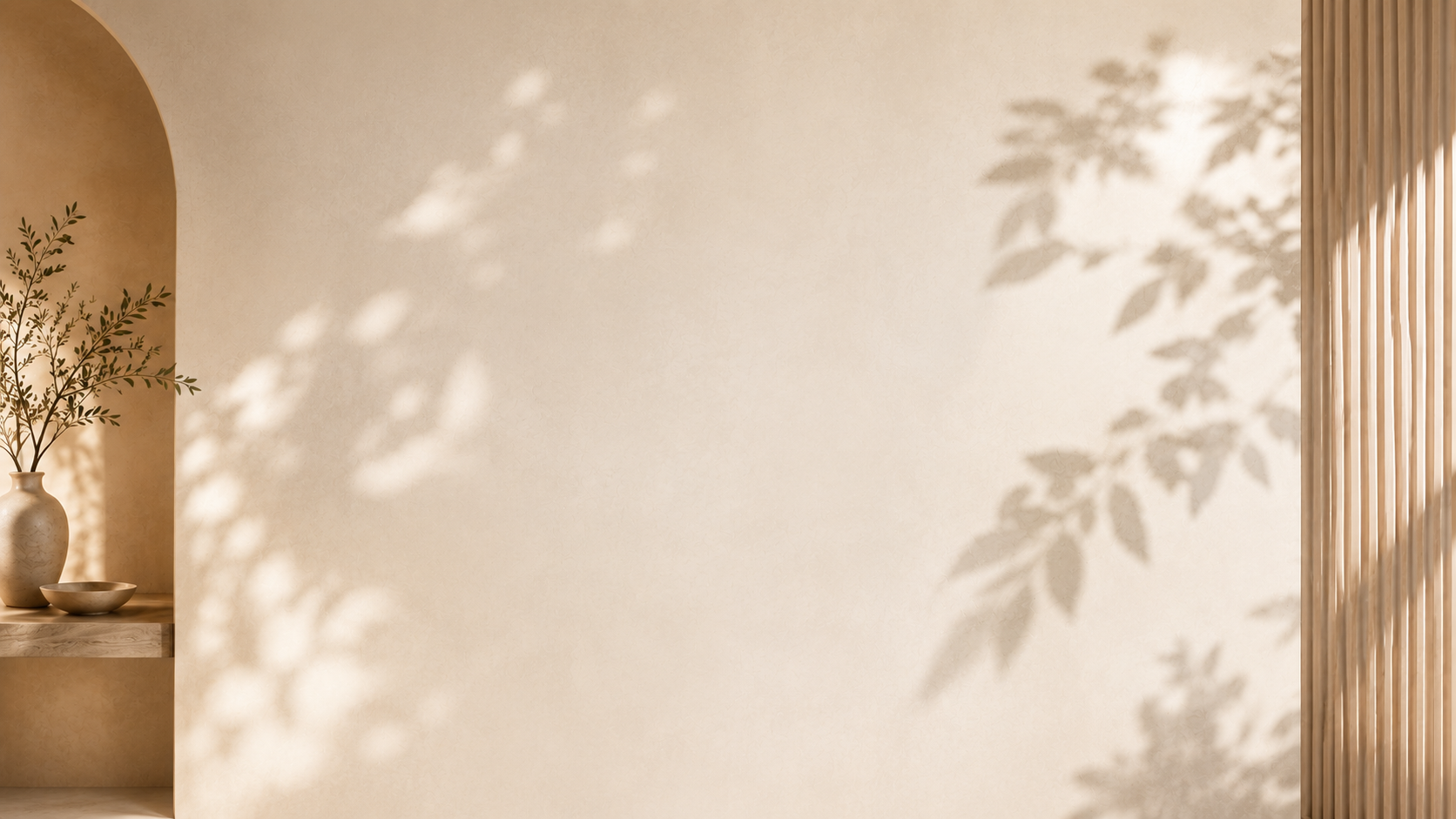 Warm minimalist interior with botanical shadows