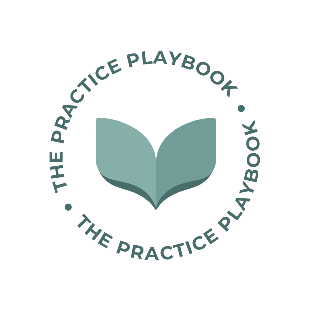 Logo of The Practice Playbook with stylized open book icon surrounded by circular text.