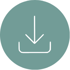 Download icon on a teal circular background.