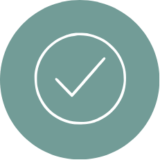 A checkmark on a teal circular background.