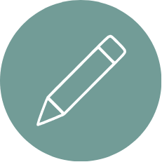 Icon of a pencil on a teal circular background.