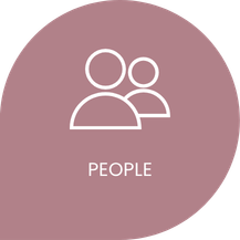 Icon of two outline human figures with the word 'People' below on a mauve background.