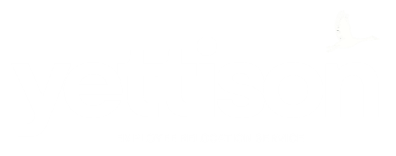 Das Logo von Yettison, einem Mitarbeiterumzugsdienst, in weiß auf schwarzem Hintergrund. Das Logo besteht aus dem Namen 'yettison' mit einem Vogel im Flug über dem Buchstaben 'n', und der Slogan 'EMPLOYEE RELOCATION SERVICE' darunter.