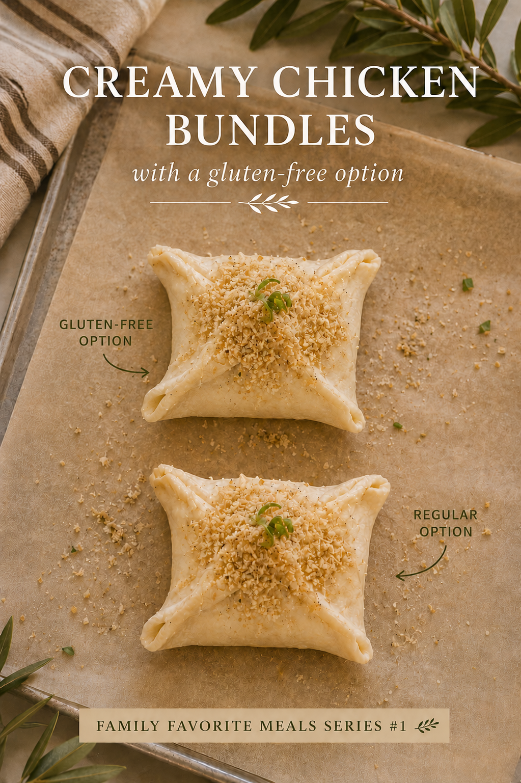 Creamy Chicken Bundles with gluten-free option.