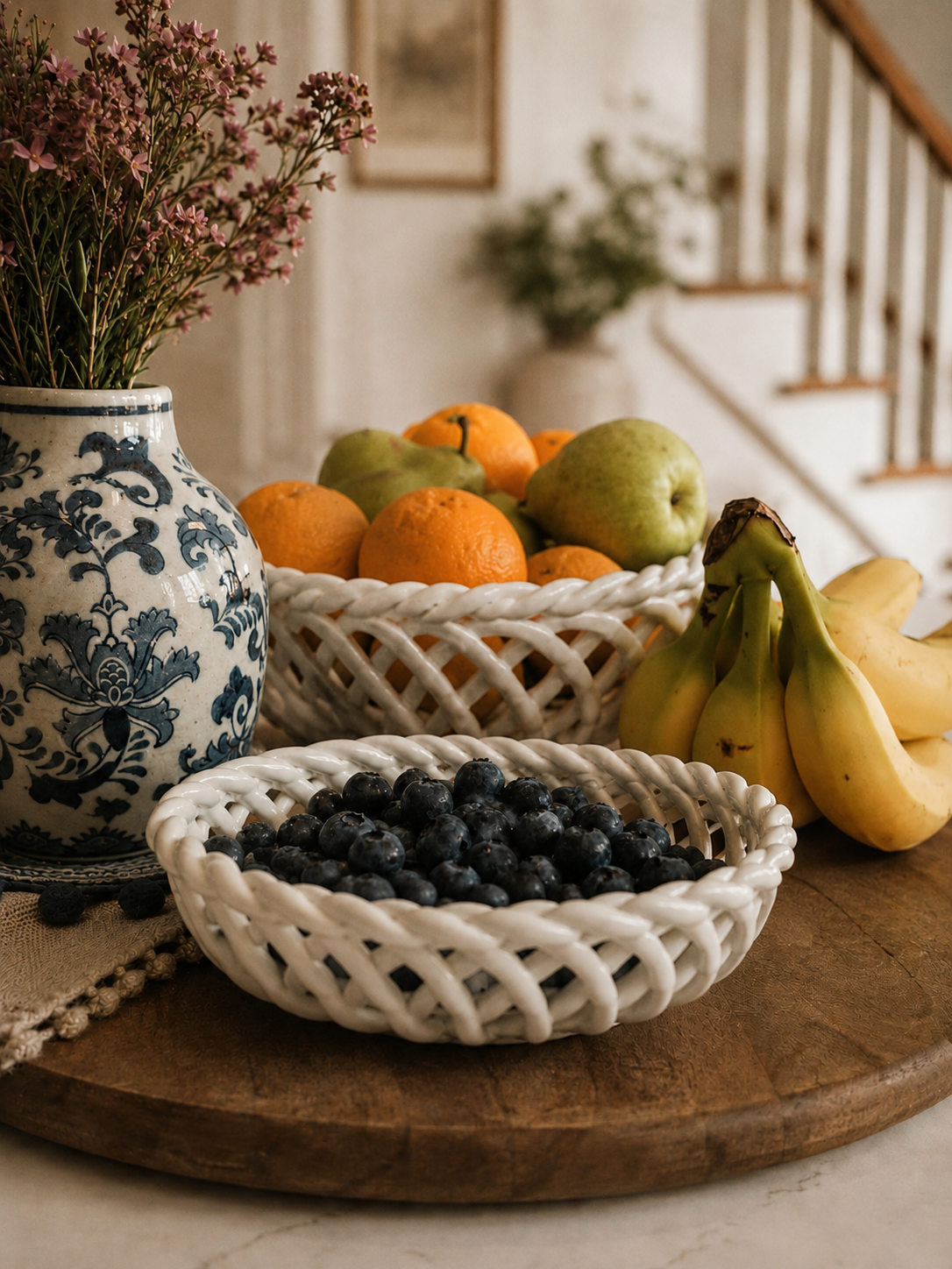 Fresh fruit displayed on kitchen counter for easy reach for kids and great decor favorites.
