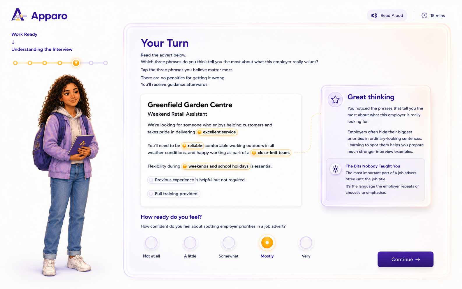 Editorial visualisation showing an interactive learning activity where learners apply what they have learned to a realistic scenario.