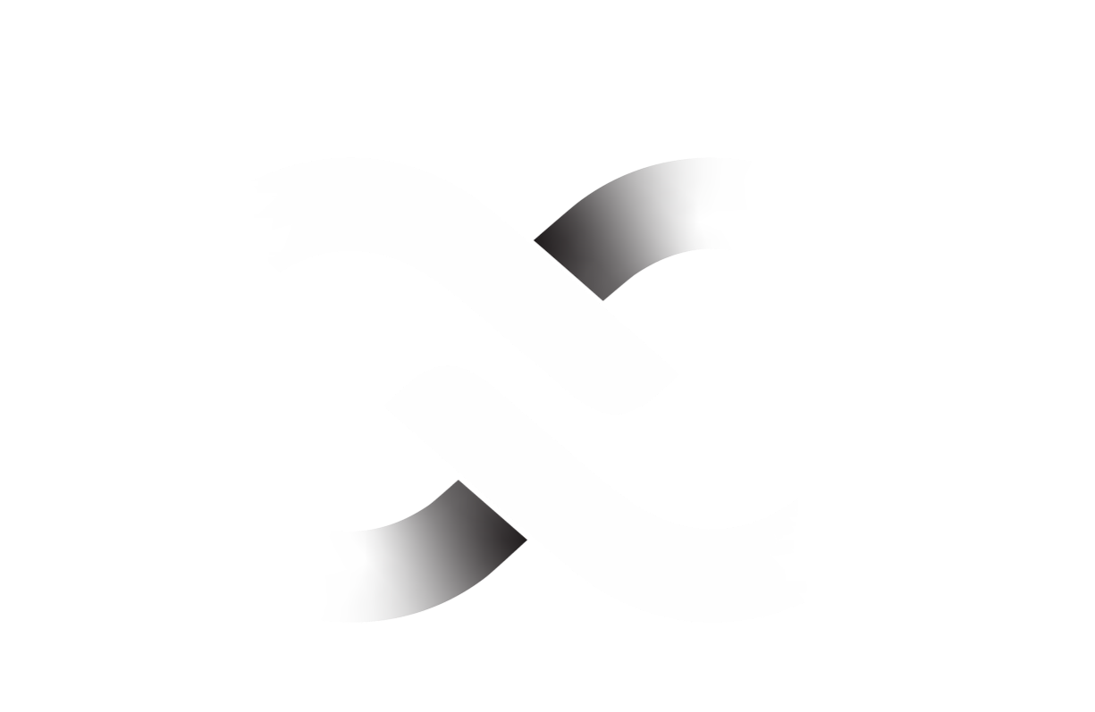 A stylized infinity symbol with a gradient from black to white.