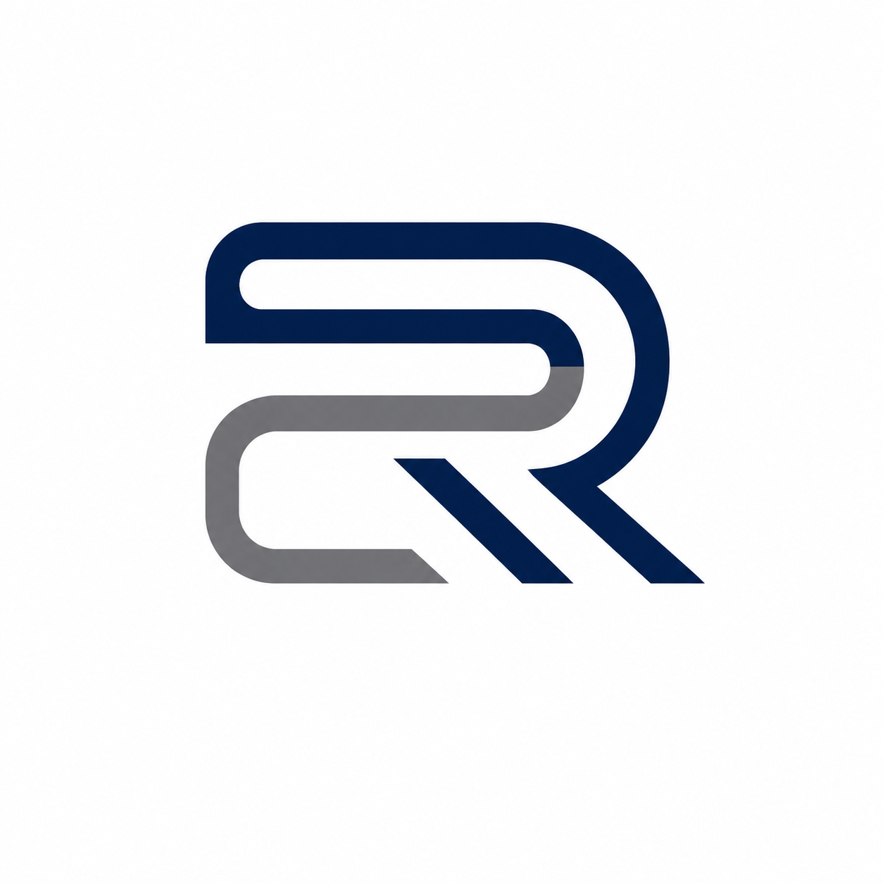 Stylized logo with interlocking blue and gray lines forming an abstract letter R.