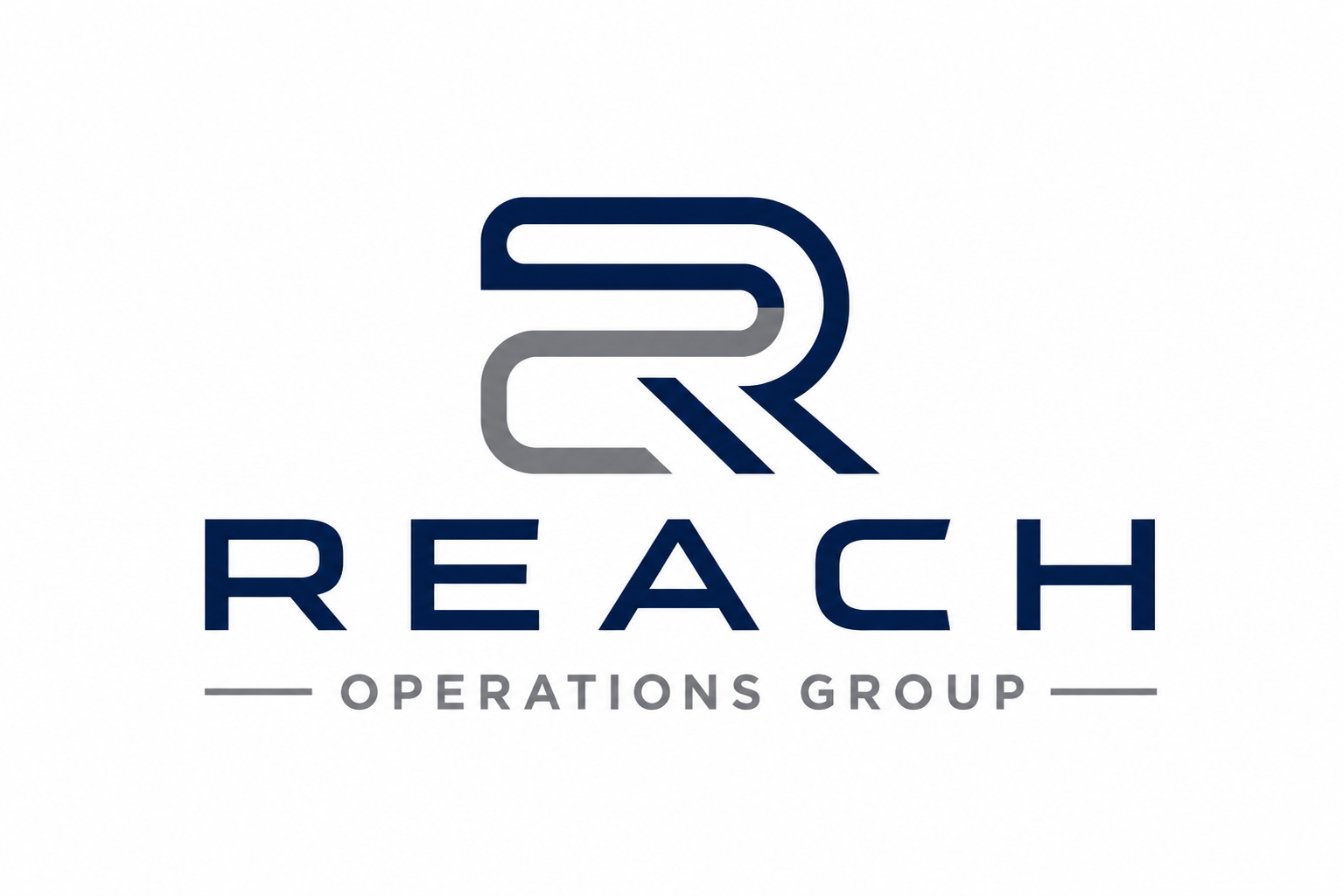 A logo with a stylized letter R in navy blue and gray, with the word REACH in navy blue capital letters below it, followed by the text OPERATIONS GROUP in smaller gray letters.