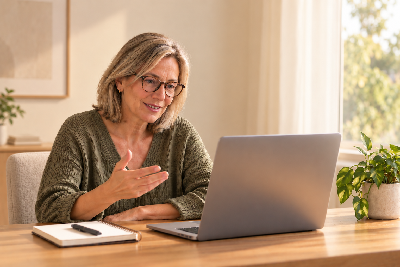 Mujer de mediana edad haciendo una sesión de psicología onile