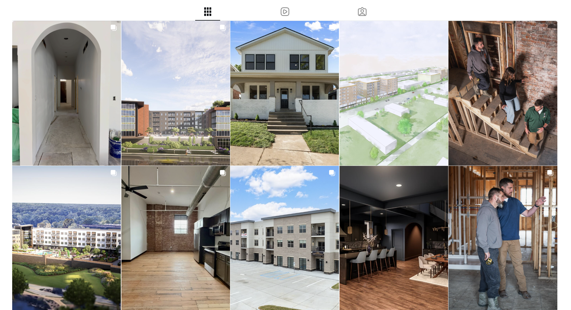 A collage of images showing various stages of home construction and development, including interior and exterior views, architectural renderings, and construction workers.
