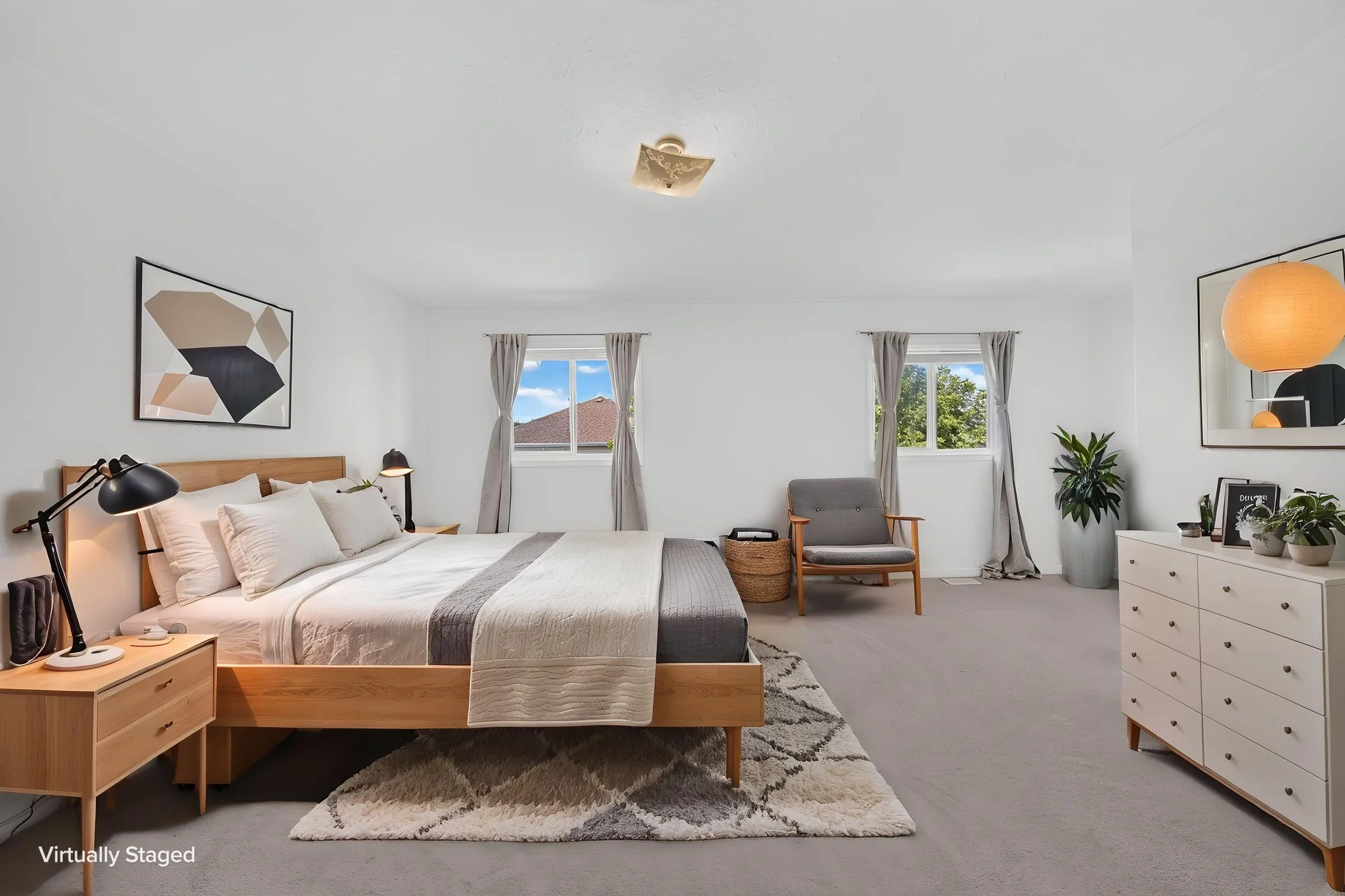 Virtually staged primary bedroom
