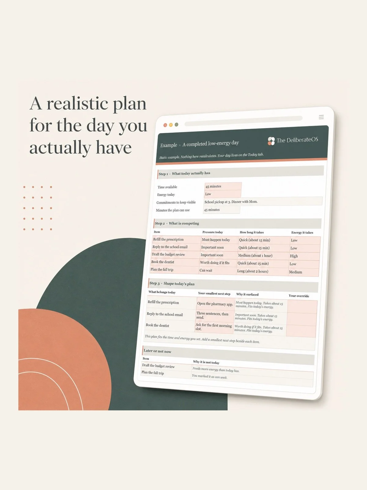 What Belongs Today creates a realistic plan for the day you have.