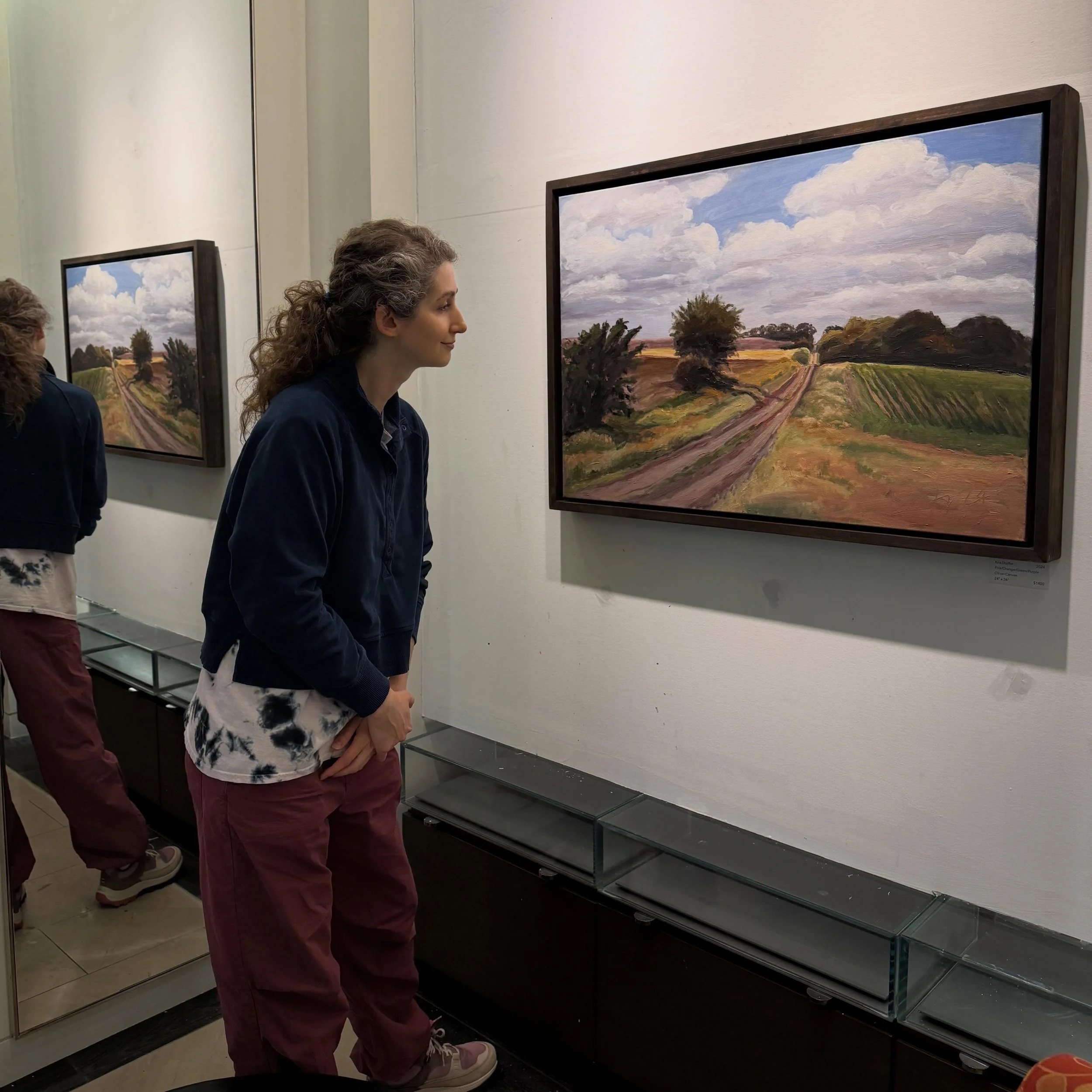 She&rsquo;s checking out one of my paintings &mdash; she wasn&rsquo;t the buyer though, ha! Stop on by any time 😊 #bostonartist #oilpaintings #artoasisnatick