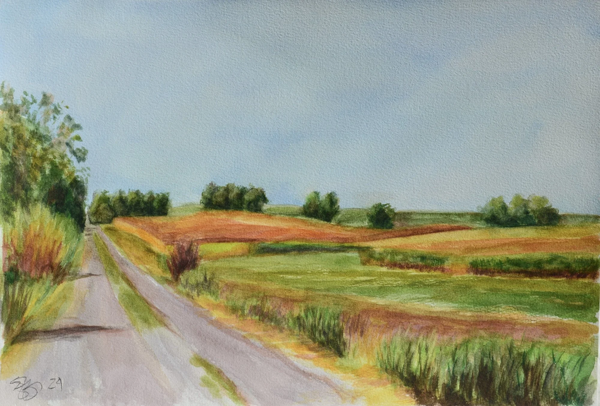 Kris-Shaffer_Watercolor_Landscape_Kansas-Road-Orange-Field-2000px.JPG