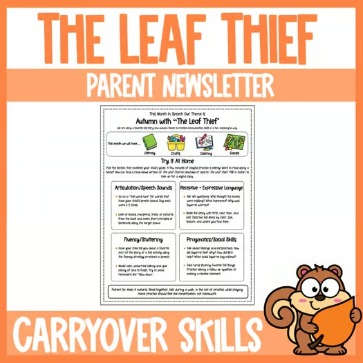 The Leaf Thief Speech Therapy Parent Handout | Fall Home Practice