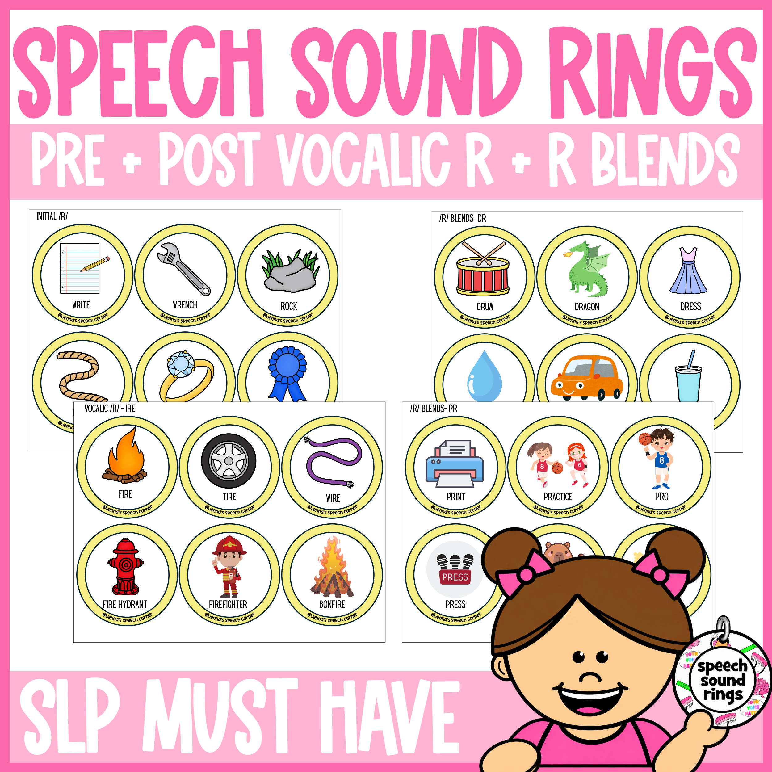 R Speech Sound Rings | Vocalic R & R Blends Articulation Cards