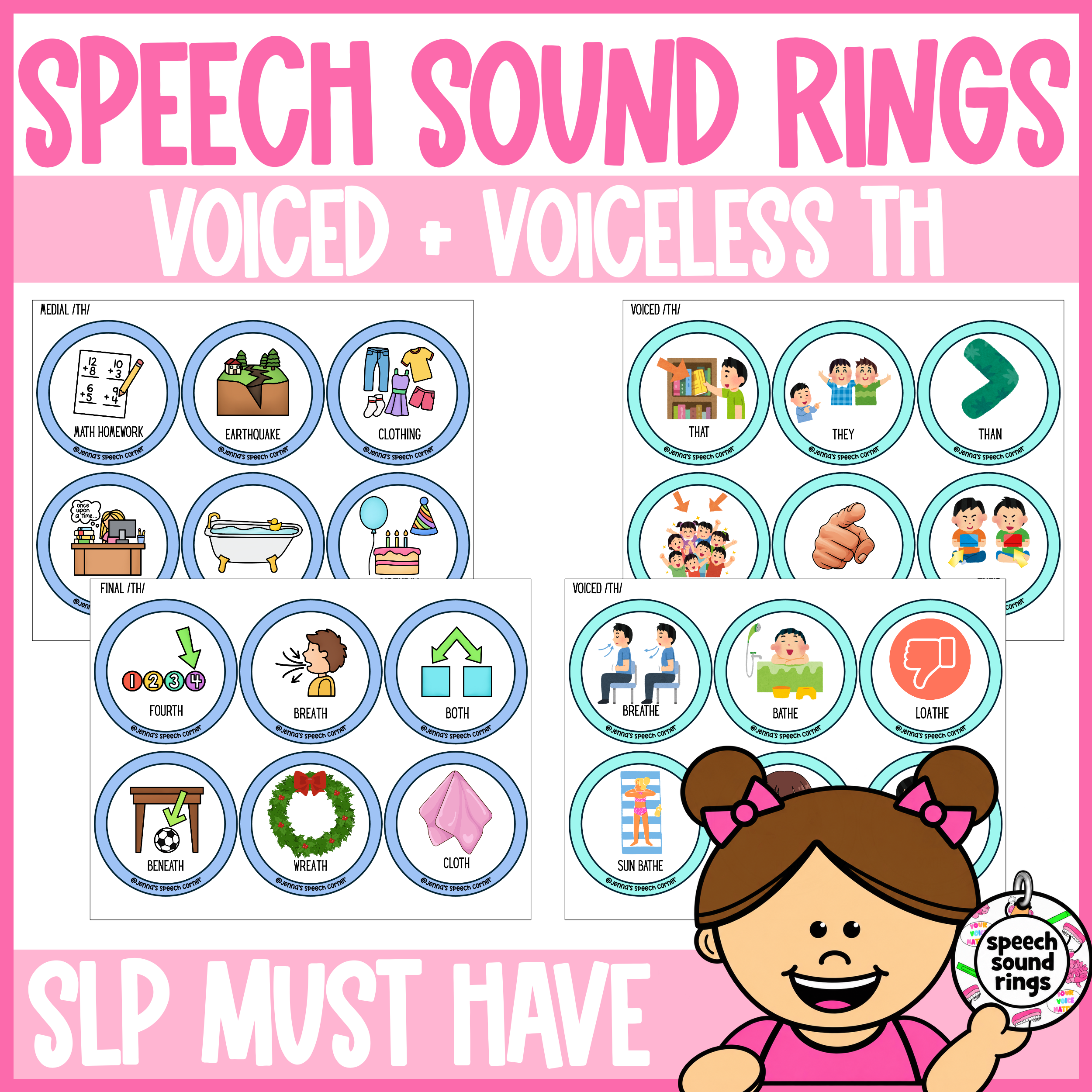 Voiced & Voiceless TH Speech Sound Rings | Articulation Cards