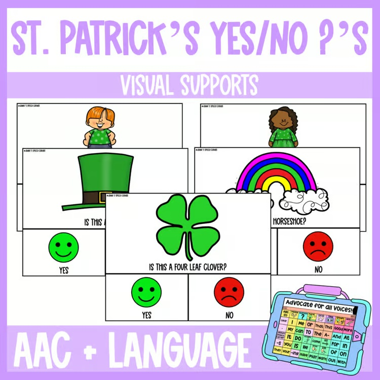 St. Patrick's Day Yes/No Questions for Speech Therapy Visual Supports for AAC