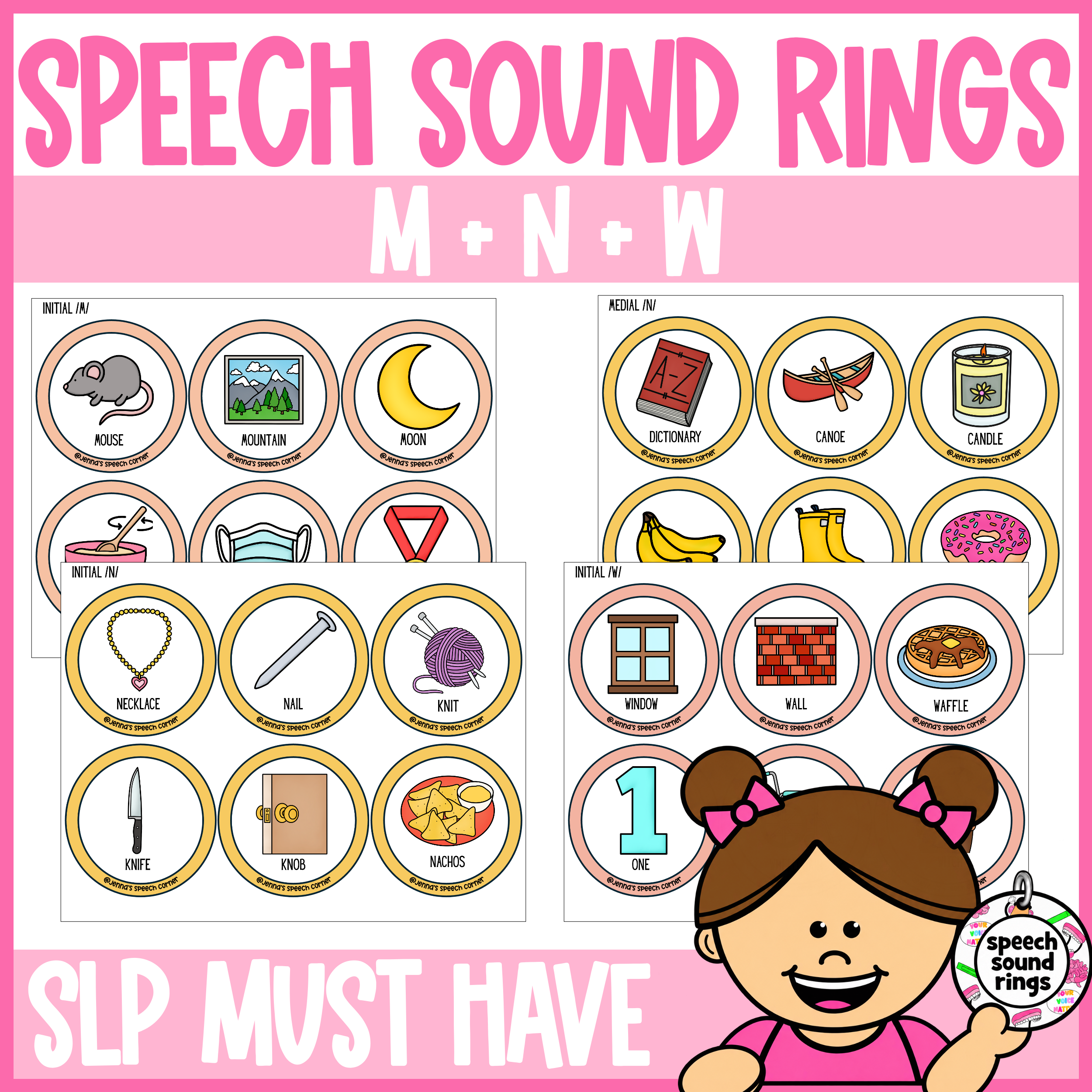 M, N & W Speech Sound Rings | Grab-and-Go Articulation Cards