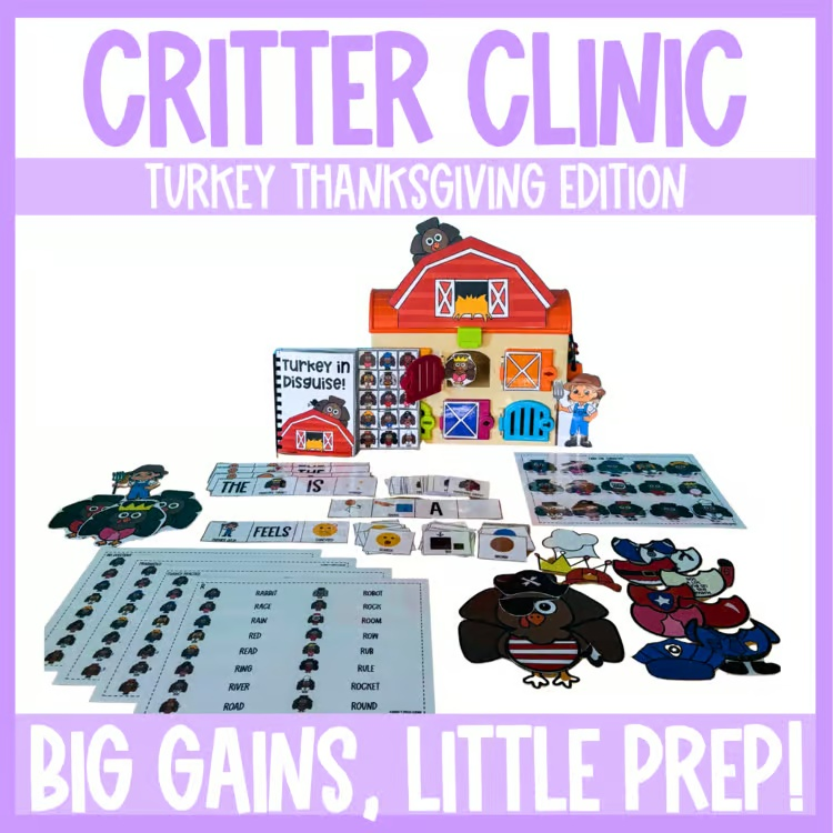 Critter Clinic Companion Turkey Edition | Thanksgiving Speech Therapy Activities