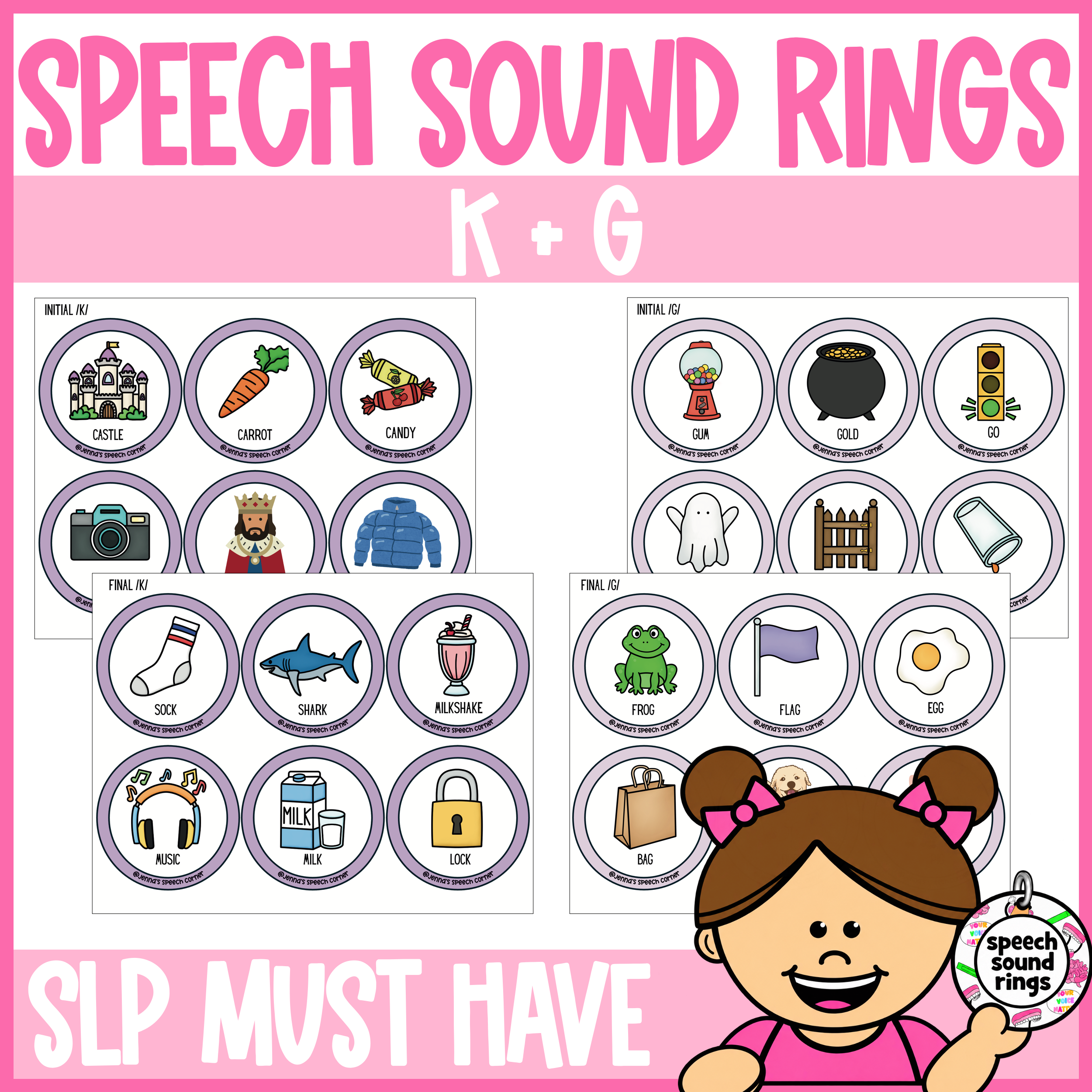 K + G Speech Sound Rings | Grab-and-Go Articulation Cards