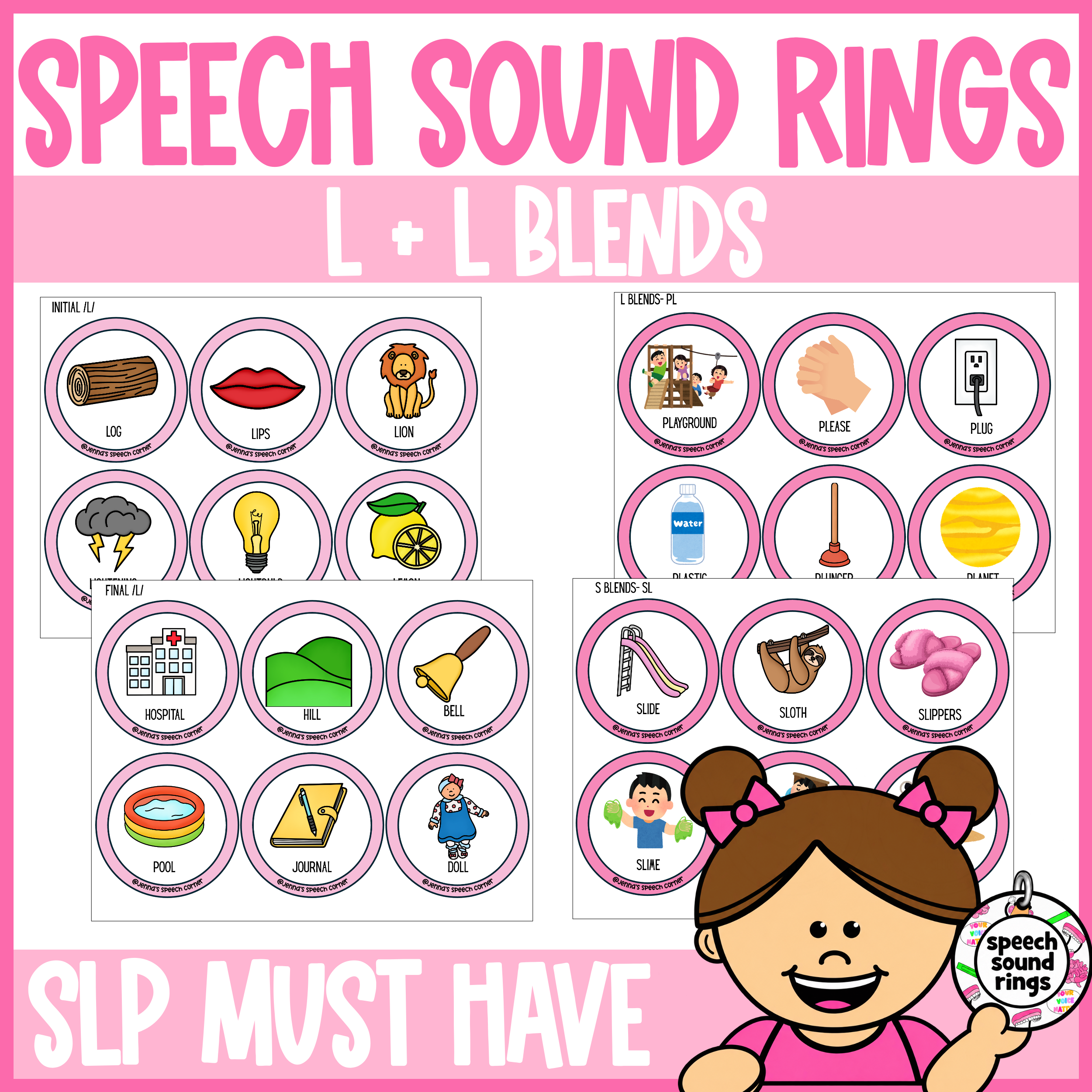 L & L Blend Speech Sound Rings | Grab-and-Go Articulation Cards