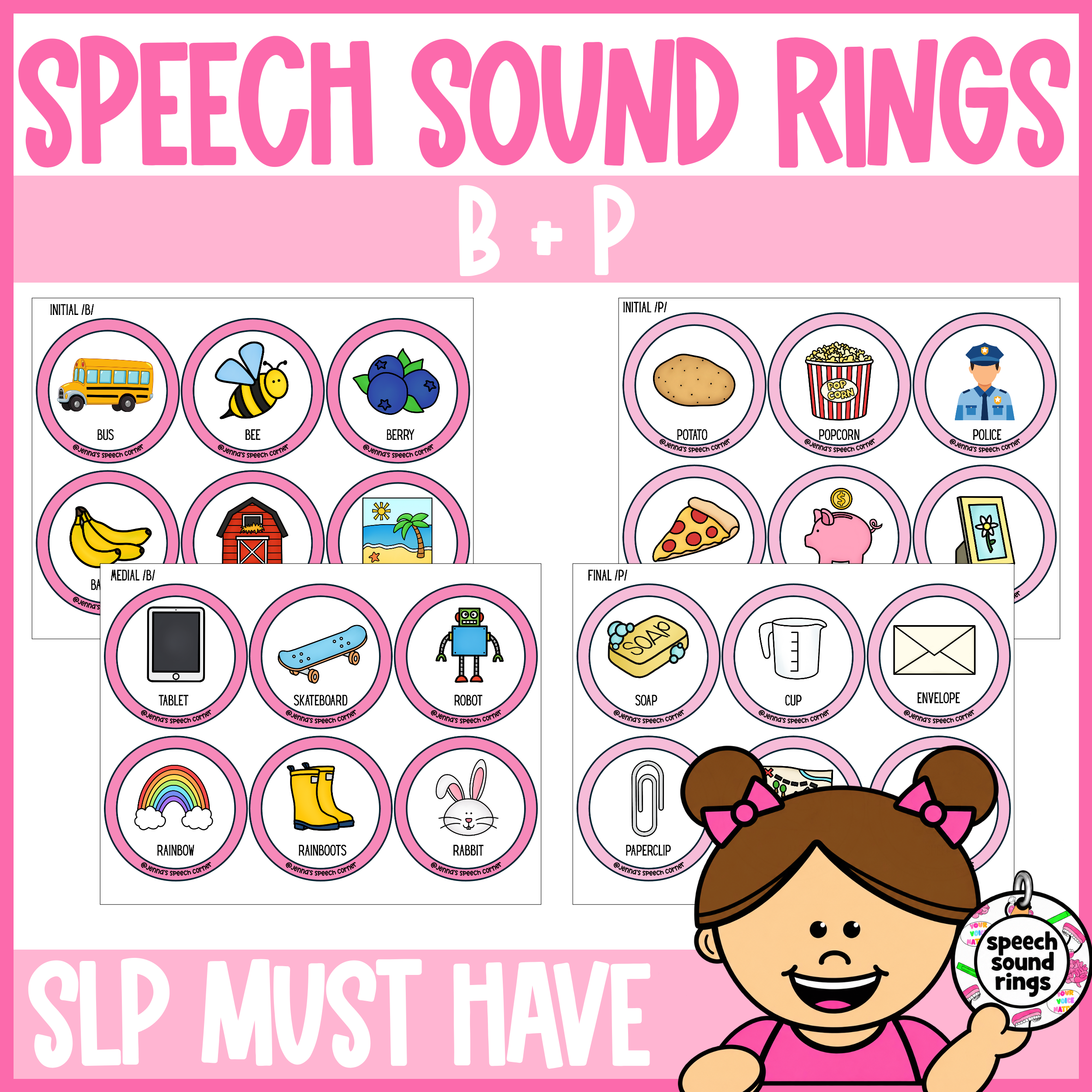 P & B Speech Sound Rings | Grab-and-Go Articulation Cards