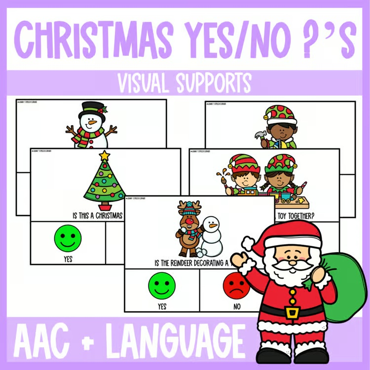 Christmas Yes/No Questions for Speech Therapy Visual Supports for AAC