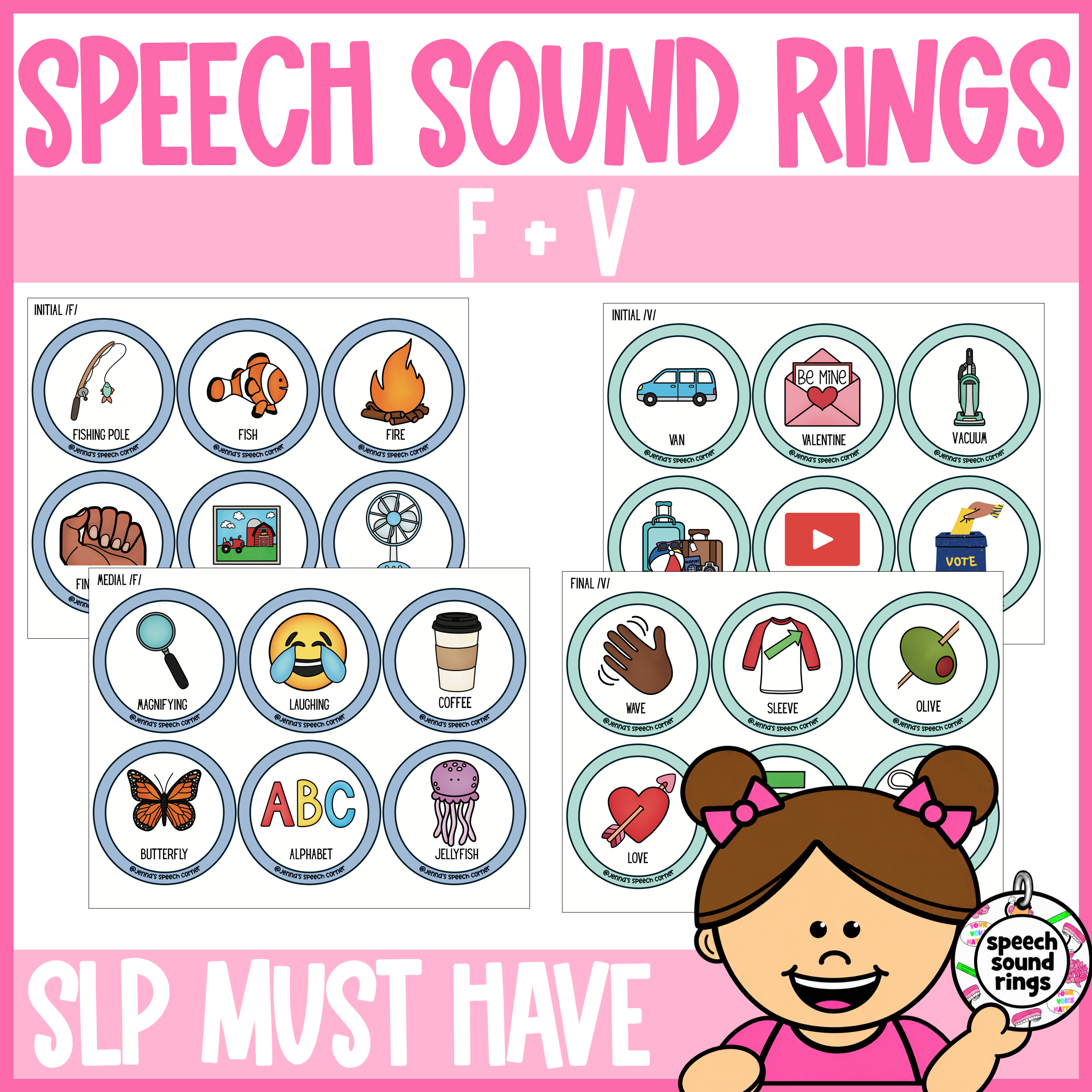 F & V Speech Sound Rings | Grab-and-Go Articulation Cards