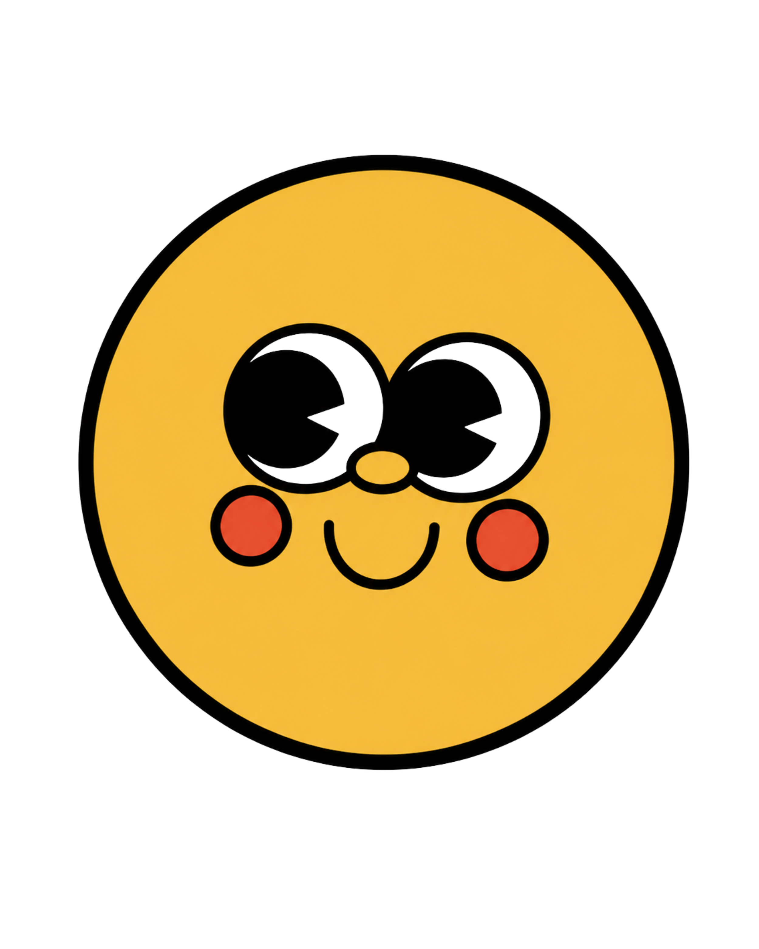 Close-up of a cartoon yellow face with big, winking eyes and a small smile.