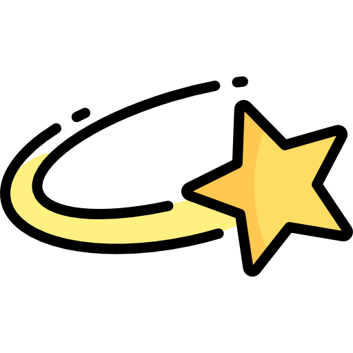 A yellow shooting star with a crescent moon on a black background.