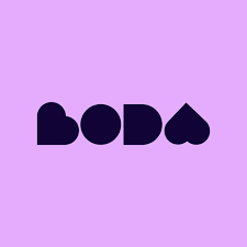 Stylized text spelling 'Boda' on a purple background.