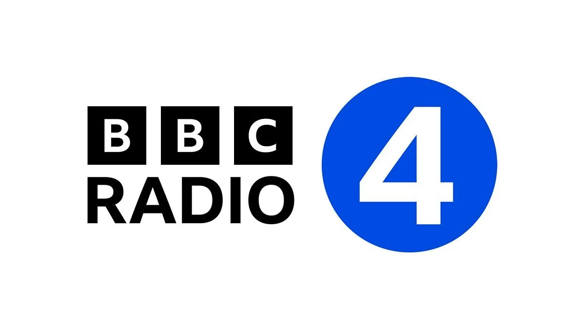 BBC Radio 4 logo with black squares containing white letters B, B, C and a blue circle with white number 4.
