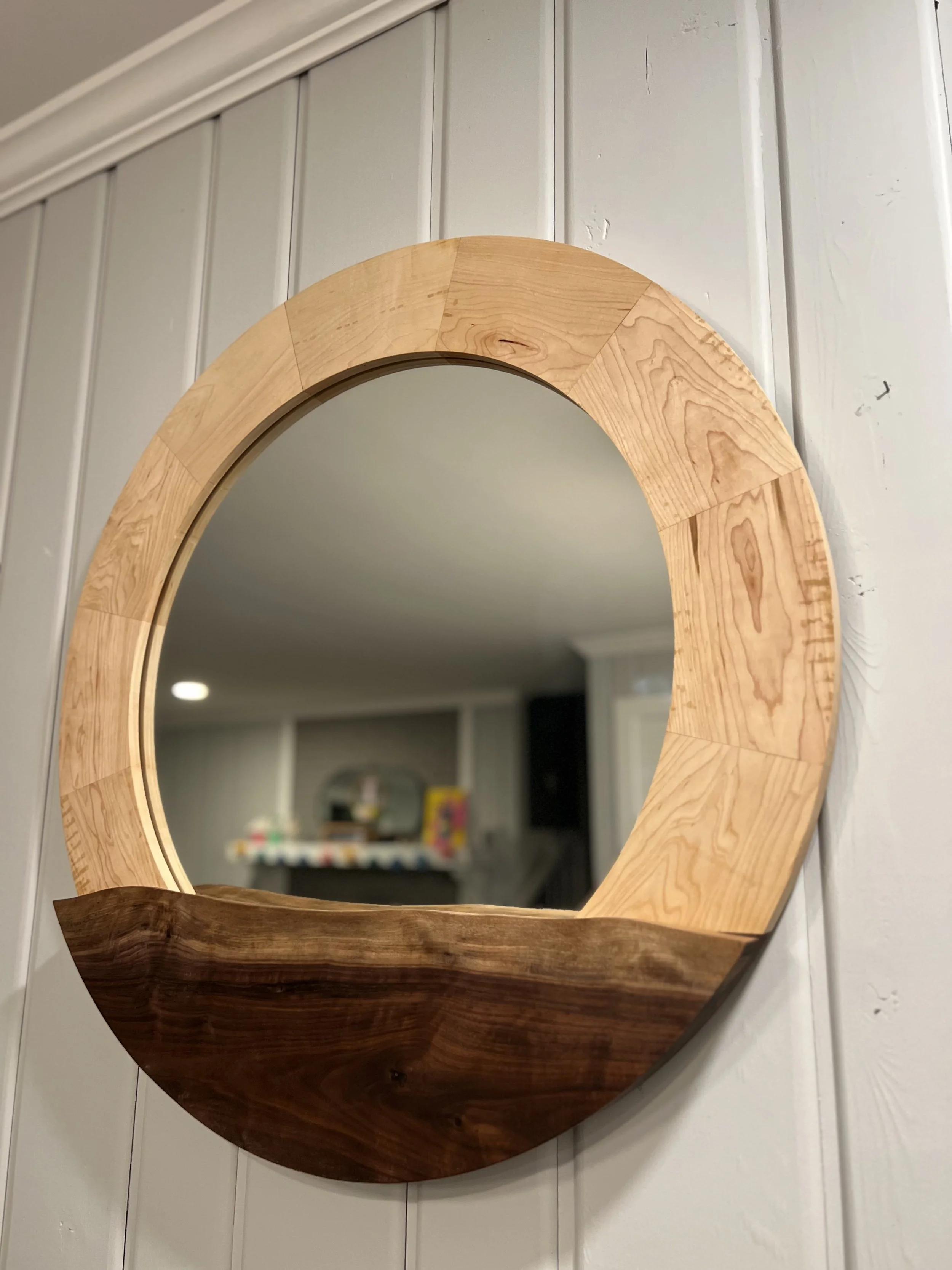 Modern Maple and Walnut Mirror