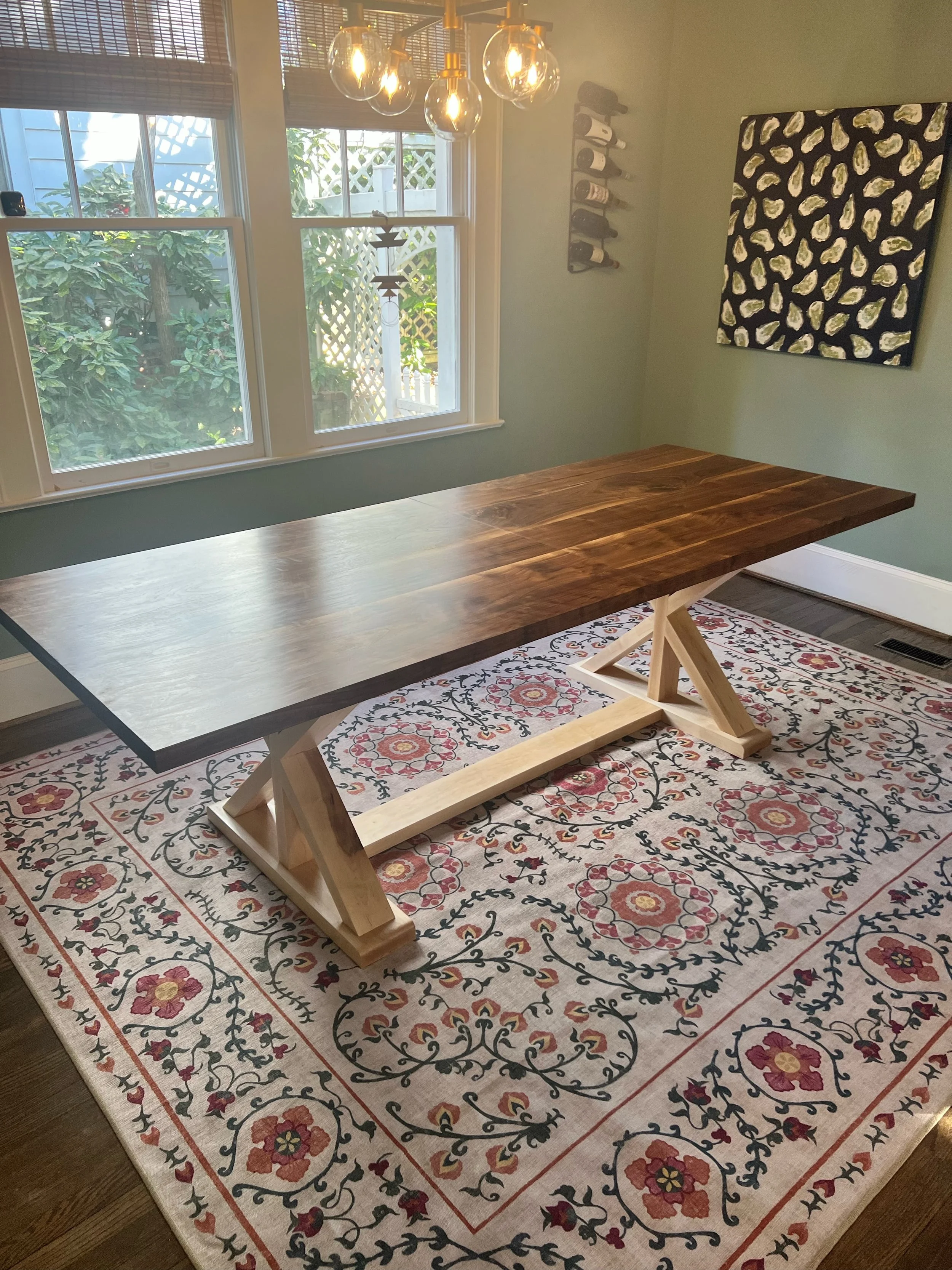 Walnut and Maple Dining Table with Leaf