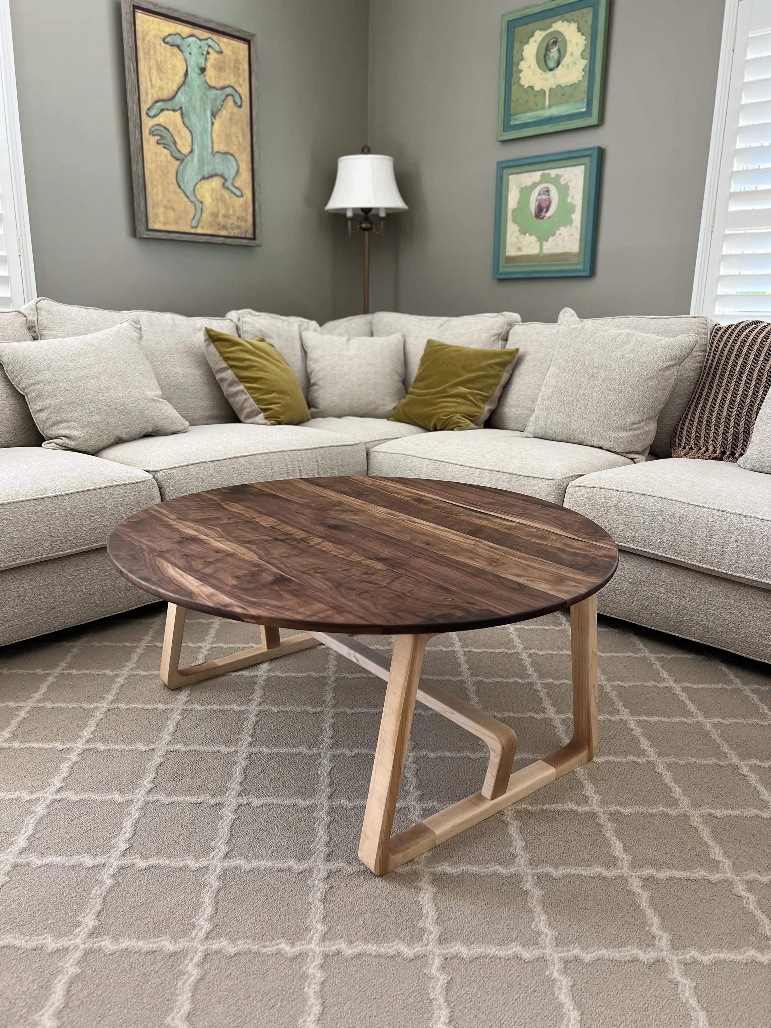 Round Walnut and Maple Coffee Table